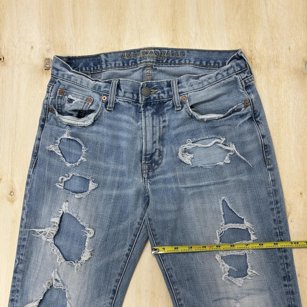 American Eagle Outfitters Jeans Mens 30x30 Medium Wash Denim Straight Distressed - Picture 8 of 11